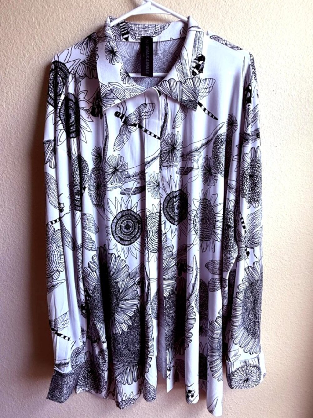 Norma Kamali Women's Odonata Boyfriend Shirt Shacket White Black Size L 40